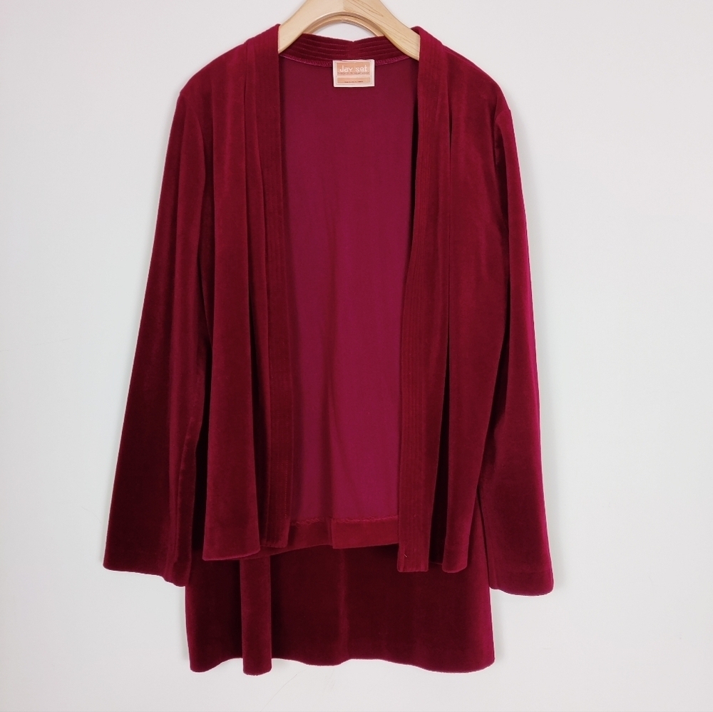 Vintage Jay Set Burgundy Velvet Open Front Blazer & Skirt Set - Size Large Y2K
